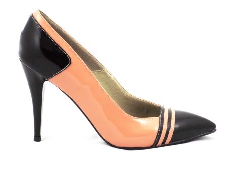 Pantofi dama roz-pal stiletto cu staif si varf negre, din piele lacuita,supereleganti, cu toc de 10 cm biashoes.ro imagine reduceri